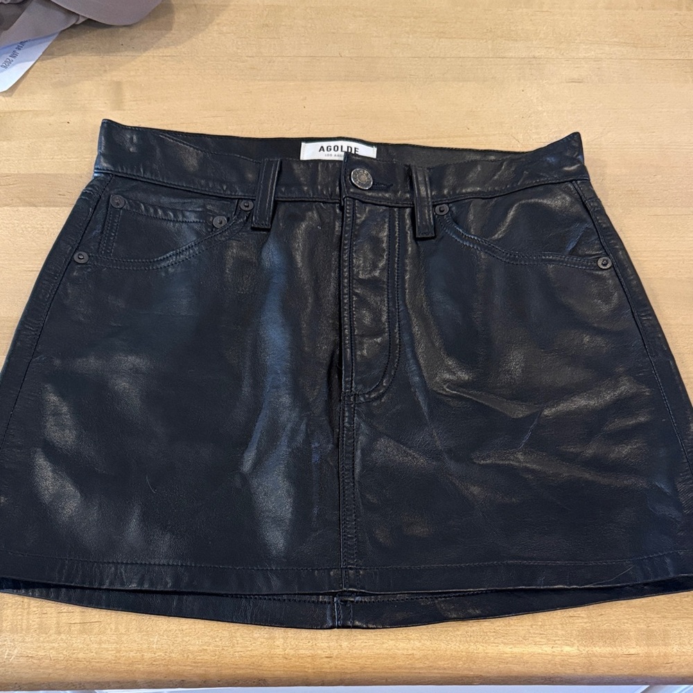 Agolde Sleek Black Leather Mini Skirt